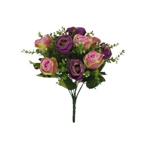 Artificial Purple Eucalyptus Silk Rose Flowers