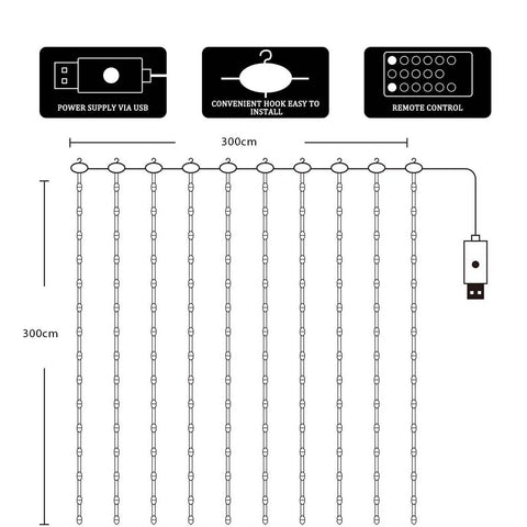 3 Meter LED Window Curtain String Light