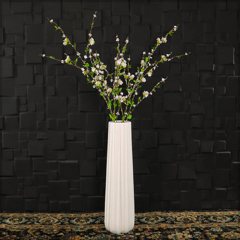 White Ribbed Ceramic Floor Vase