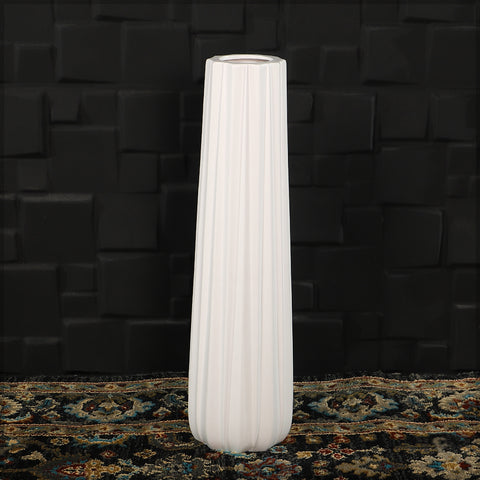 White Ribbed Ceramic Floor Vase