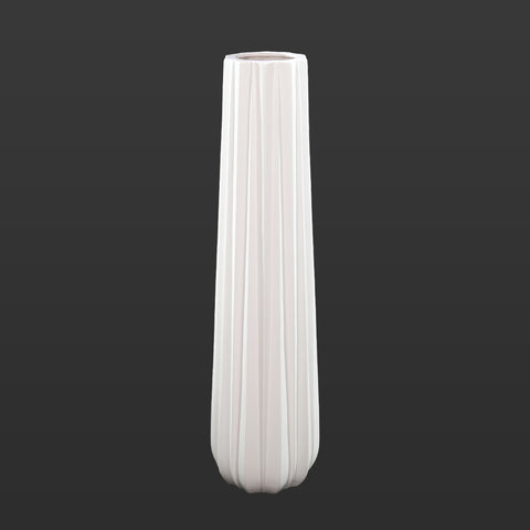 White Ribbed Ceramic Floor Vase