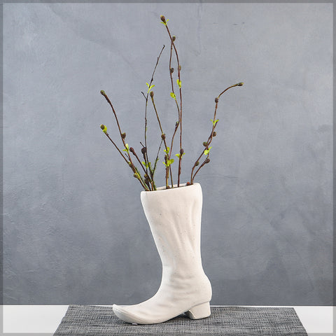 Artistic white ceramic boots vase for creative styling