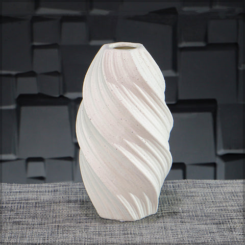 White Geometric Wave Design Vase