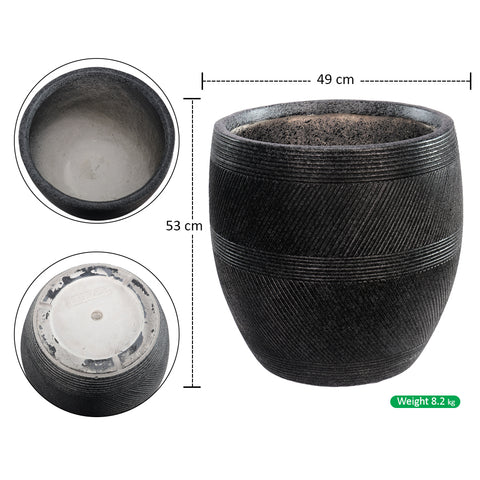 Black Round Line Design Concrete Weather Resistance Pot