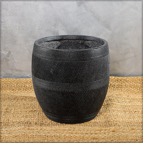 Black Round Line Design Concrete Weather Resistance Pot