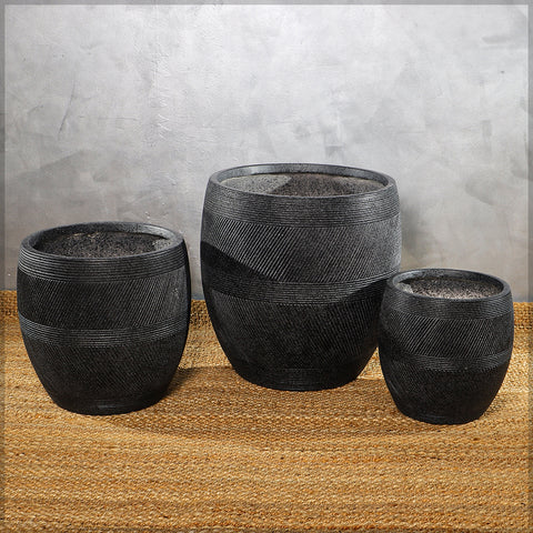 Black Round Line Design Concrete Weather Resistance Pot