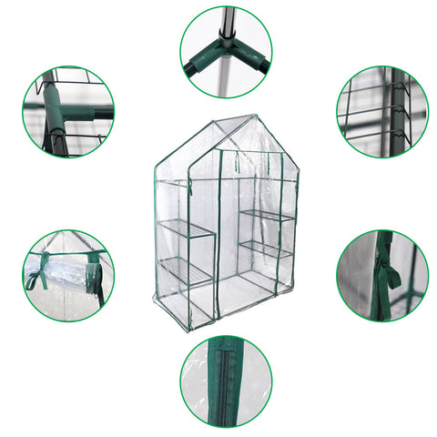 Portable greenhouse with greenhouse shelving for organized plant storage