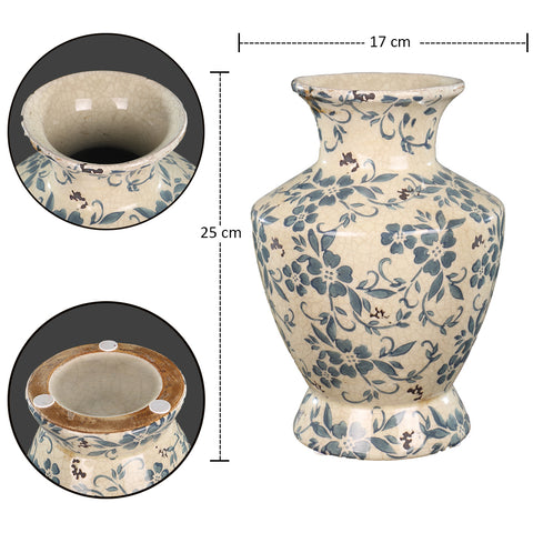 blue cream floral ceramic vase