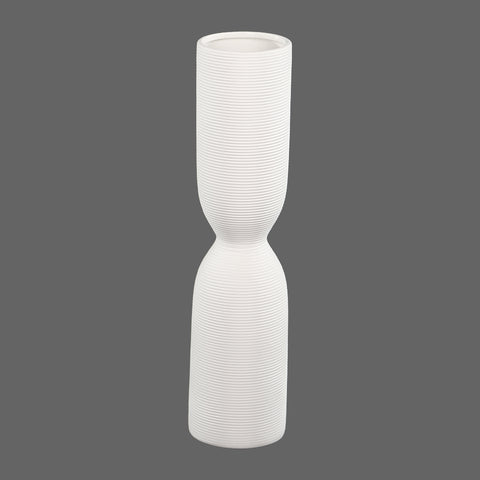 Decorative white ceramic ribbed vase for modern interiors