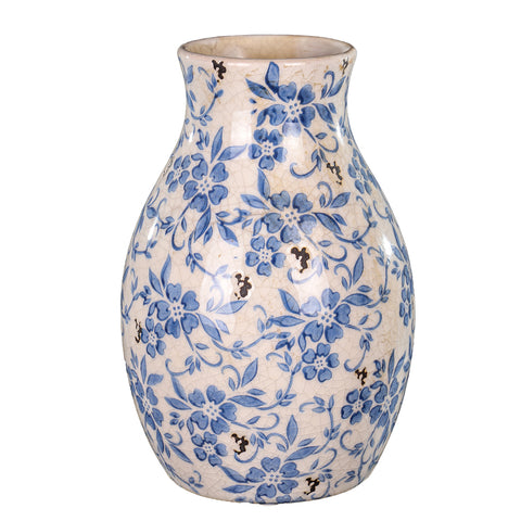 Blue cream floral ceramic vase with vintage design