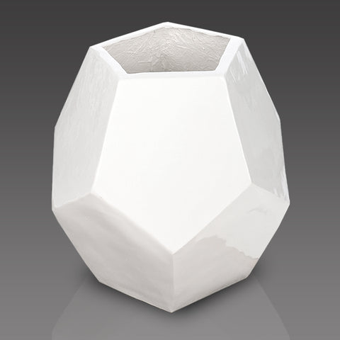 White concrete pot with geometric design