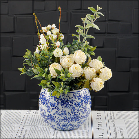 Flower Arrangement in White-Blue Vase