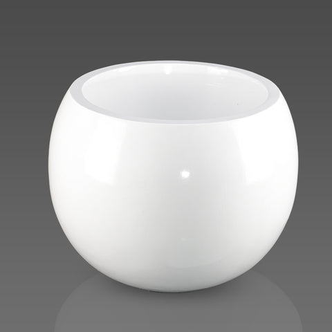 White shiny round planter for plants