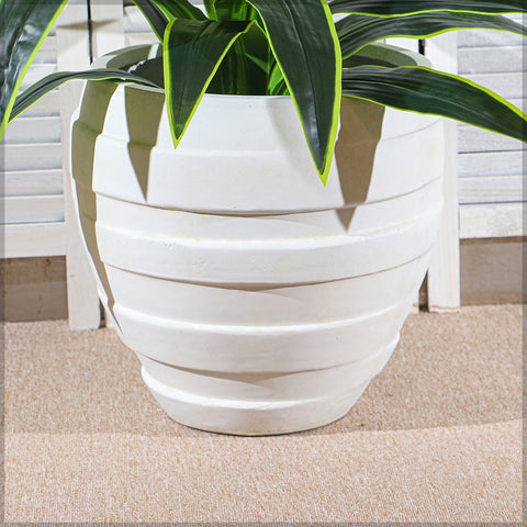 Ribbed white cement planter pot