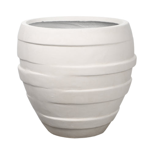 Durable white ribbed concrete planter