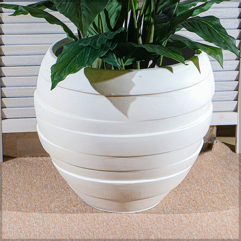 Modern white ribbed concrete planter pot