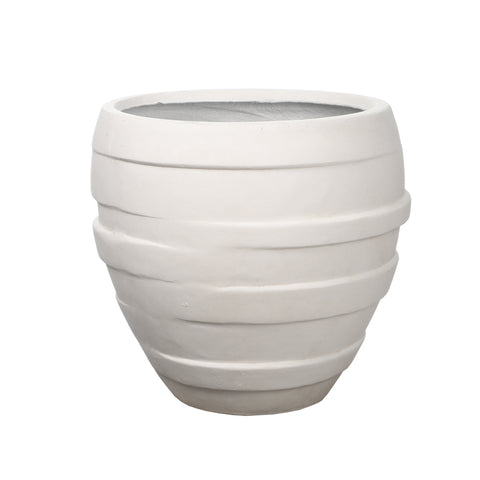 White round ribbed concrete planter