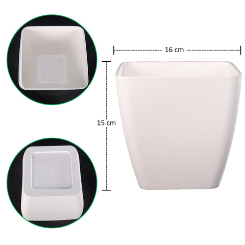 Minimalist white plastic flower pot for small plants